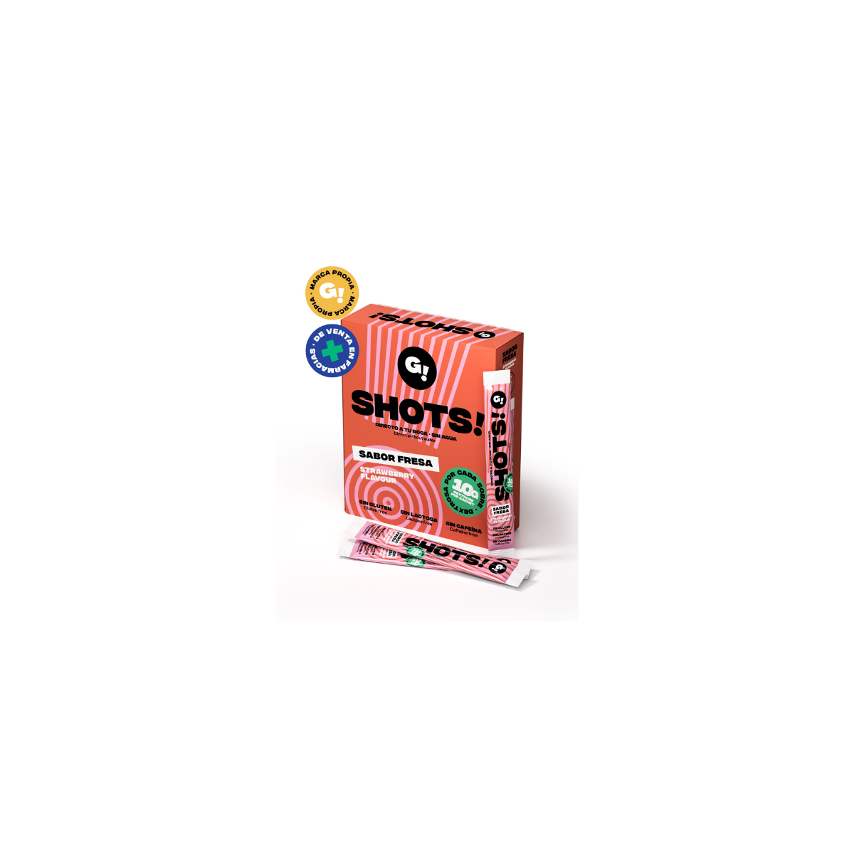 Shots dextrosa granulada 10 sobres sabor fresa