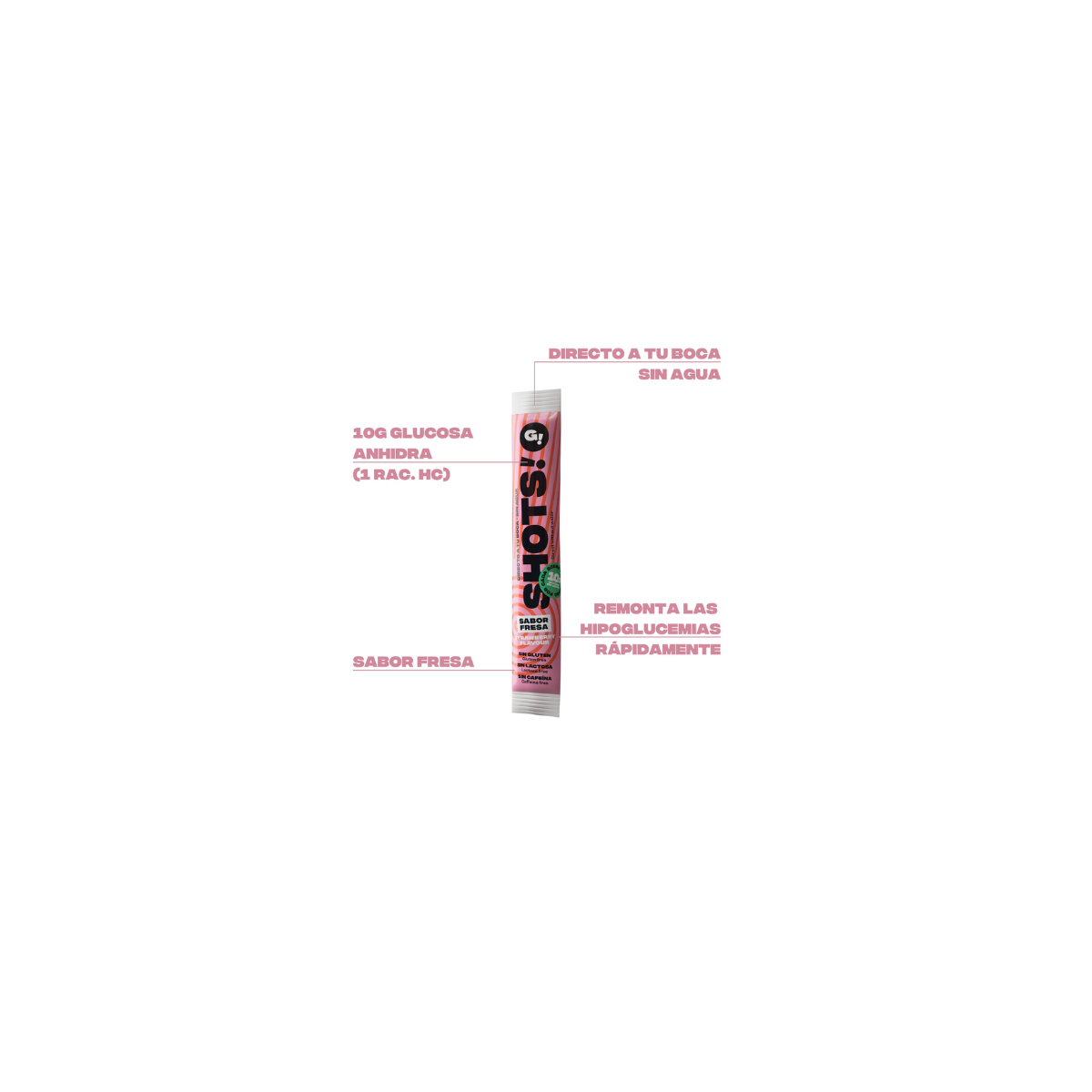 Shots dextrosa granulada 10 sobres sabor fresa