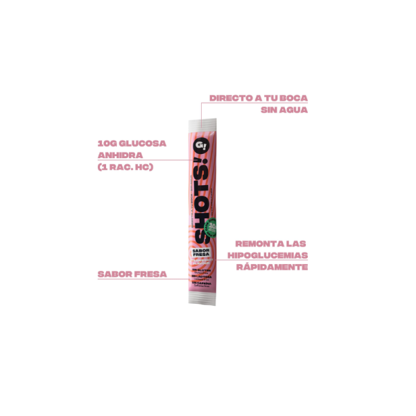 Shots dextrosa granulada 10 sobres sabor fresa